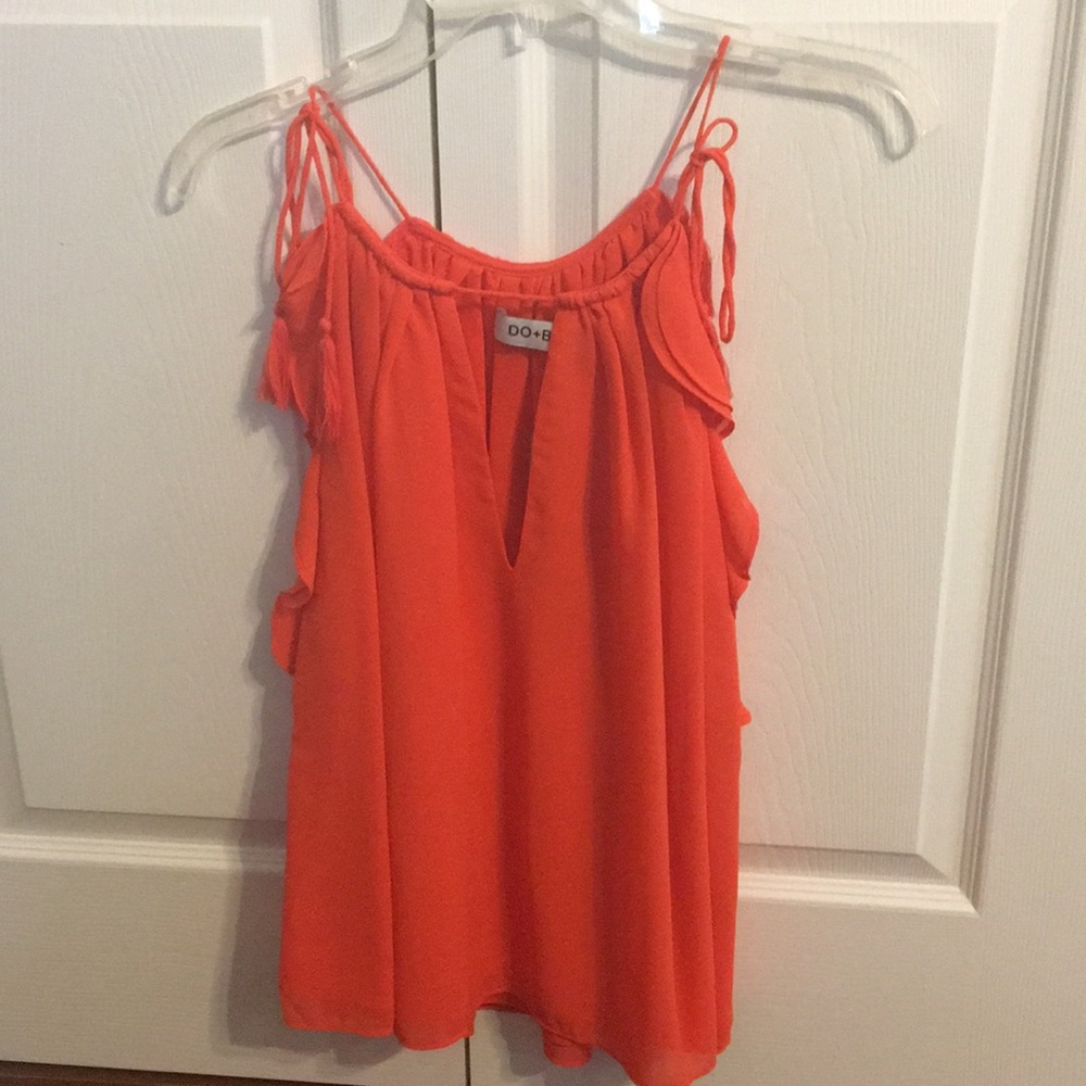 Do + Be Orange Tie Shoulder Tank Top with deep V